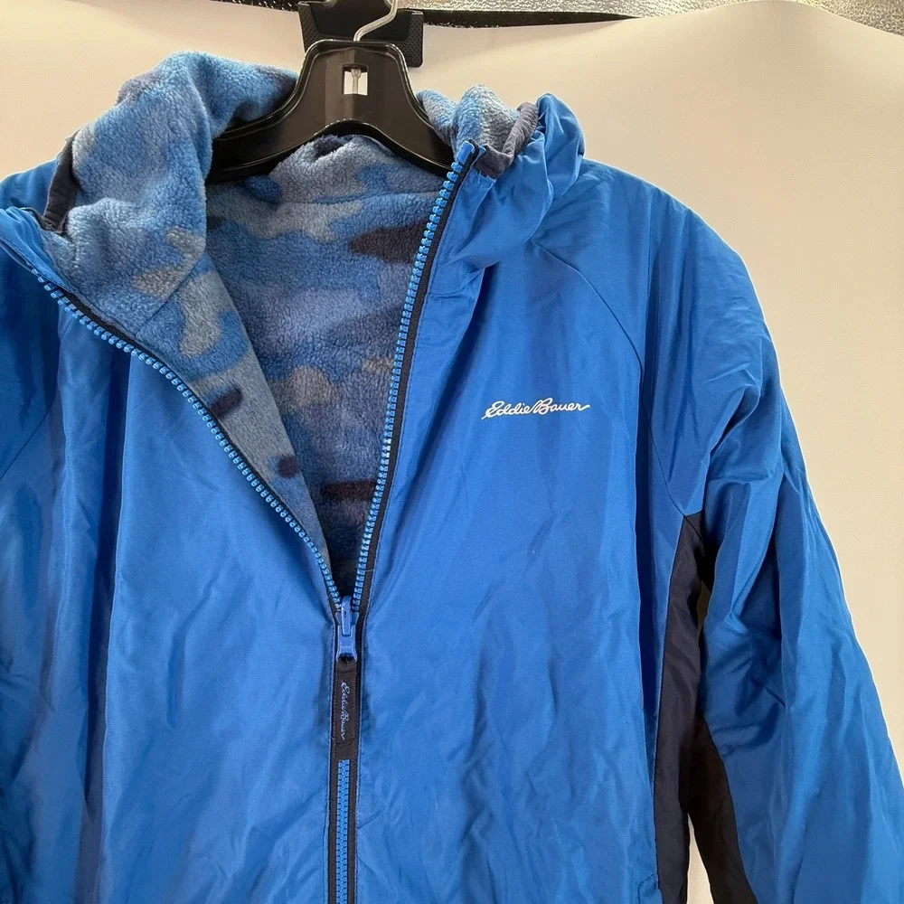 Eddie Bauer Jacket Hooded‎ Boys Sz Medium (10/12) Blue Fleece Lined Winter